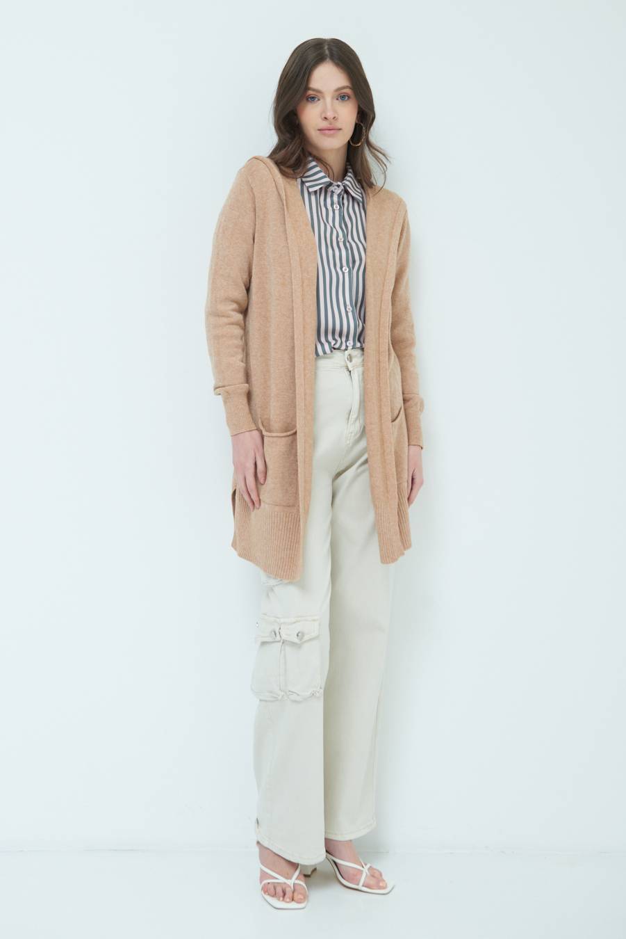 Kikisix CARDIGAN CON DUE TASCHE CAMMELLO