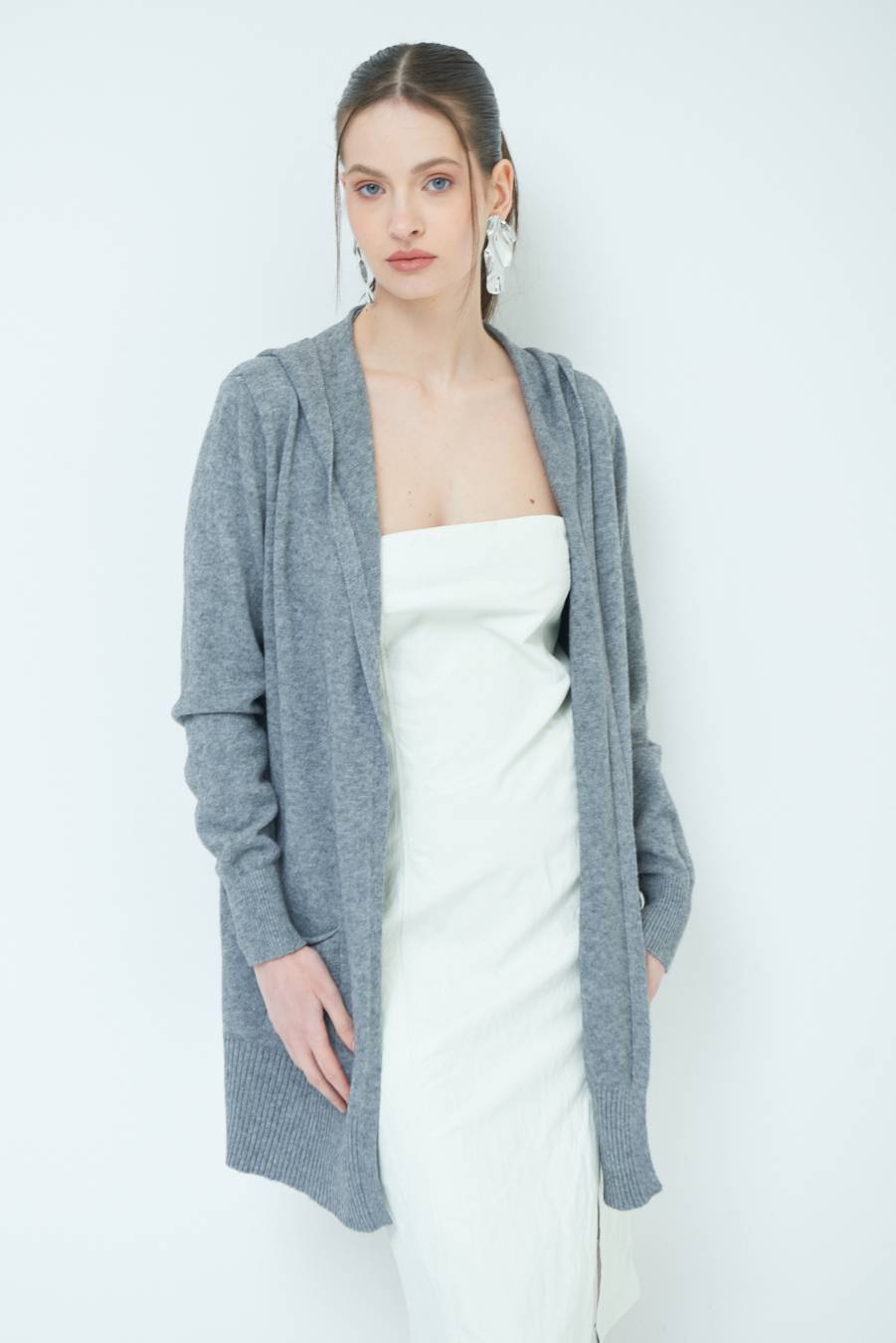 Kikisix CARDIGAN CON DUE TASCHE GRIGIO