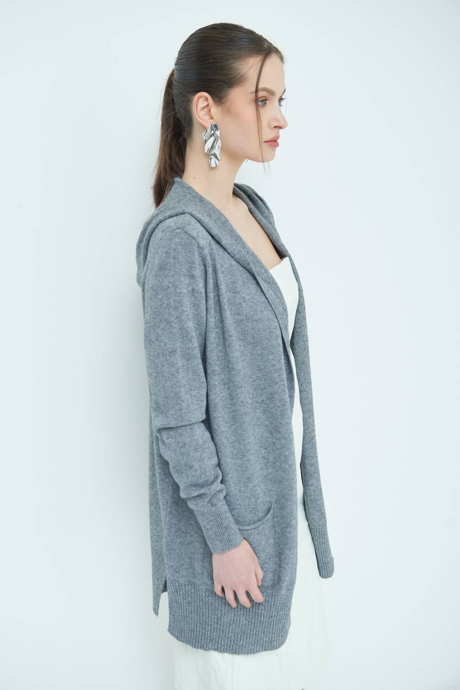 Kikisix CARDIGAN CON DUE TASCHE GRIGIO
