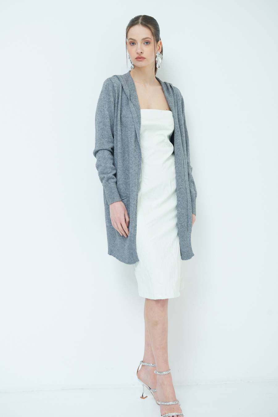 Kikisix CARDIGAN CON DUE TASCHE GRIGIO
