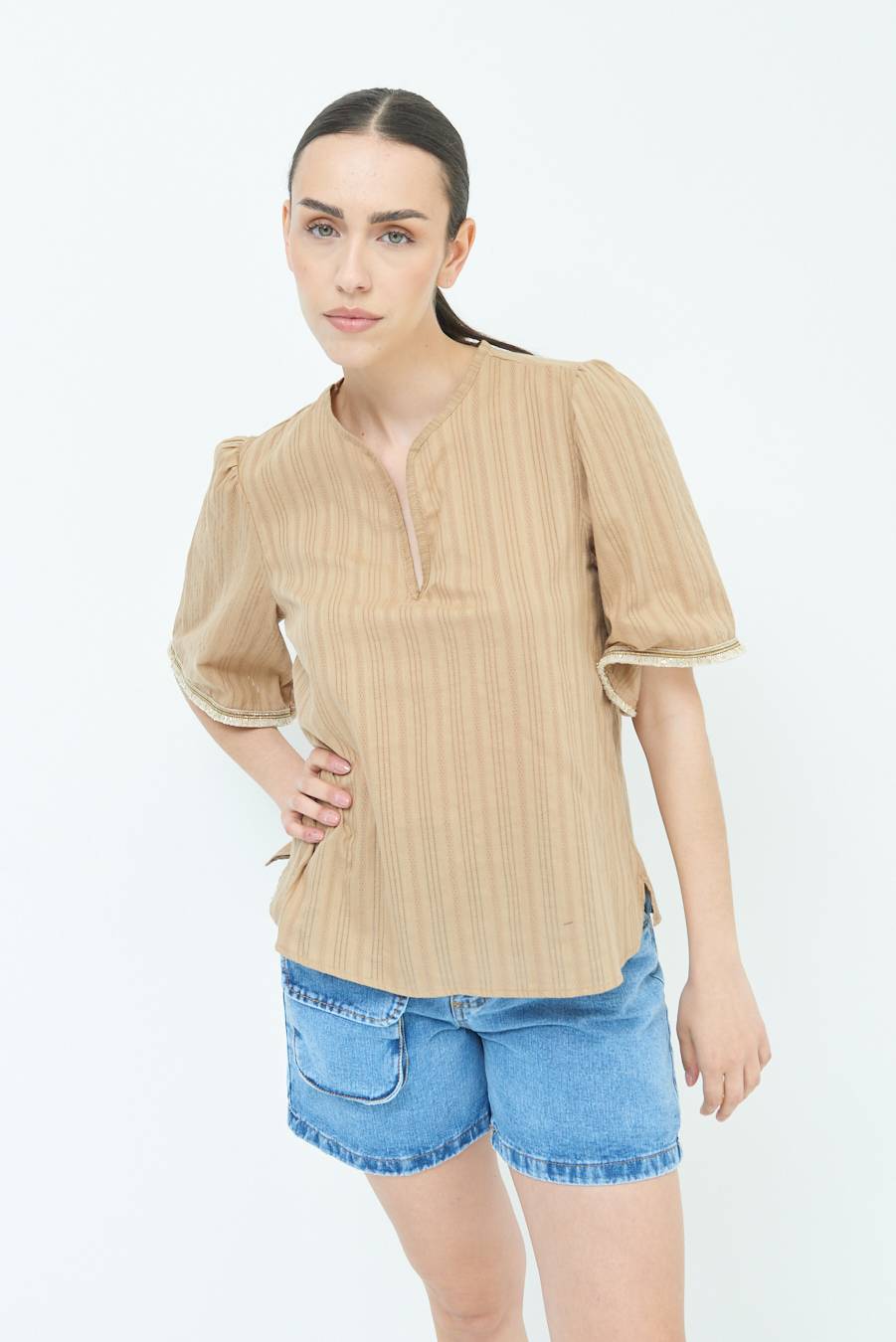 Kikisix CASACCA CON INSERTO ORO TABACCO