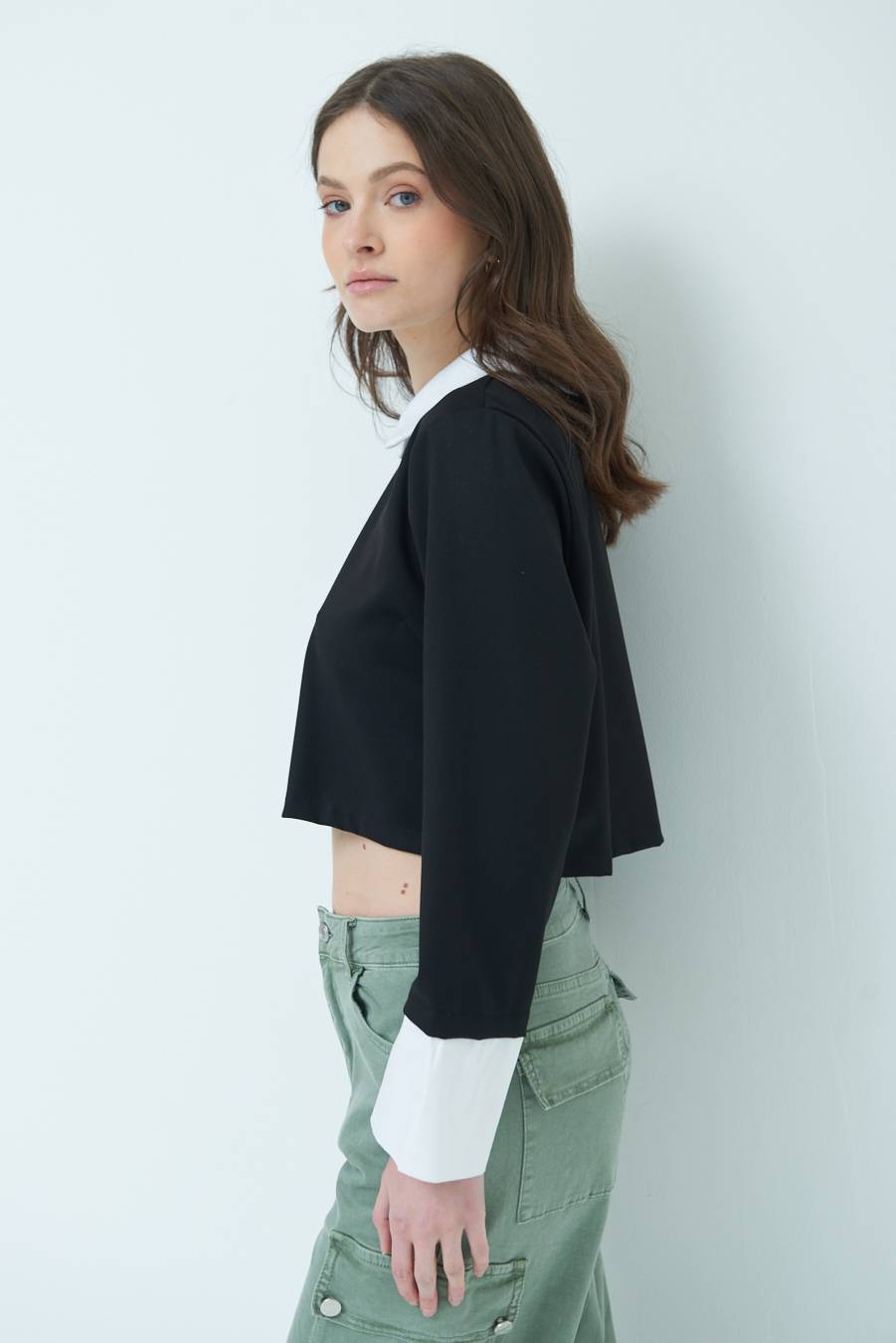 Kikisix CASACCA FINTA CAMICIA BIANCO/NERO