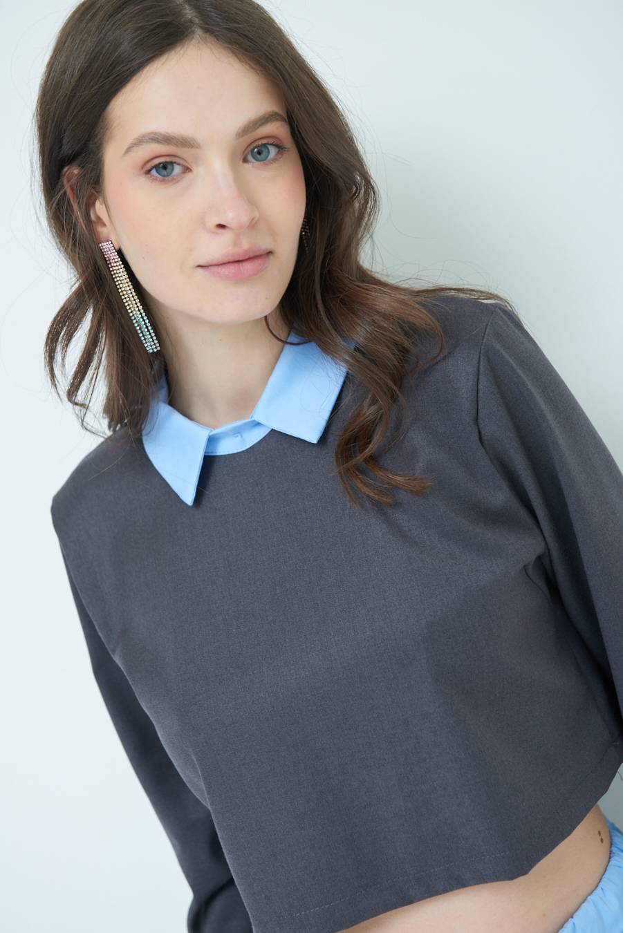 Kikisix CASACCA FINTA CAMICIA CELESTE/GRIGIO