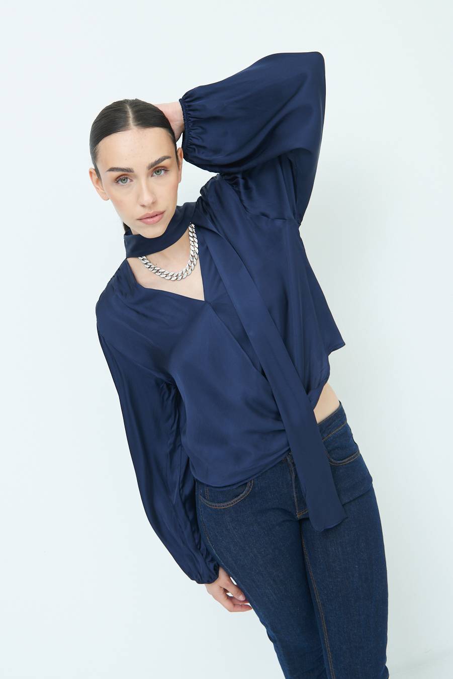 Kikisix CASACCA INCROCIO RASO VISCOSA BLU