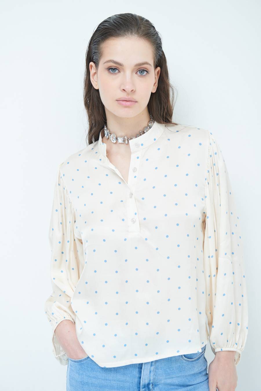 Kikisix CASACCA POIS RASO AZZURRO