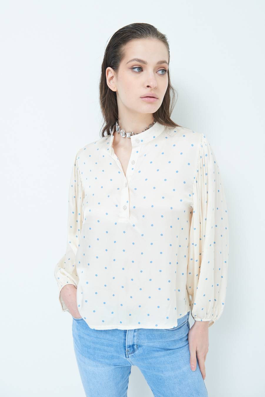 Kikisix CASACCA POIS RASO AZZURRO