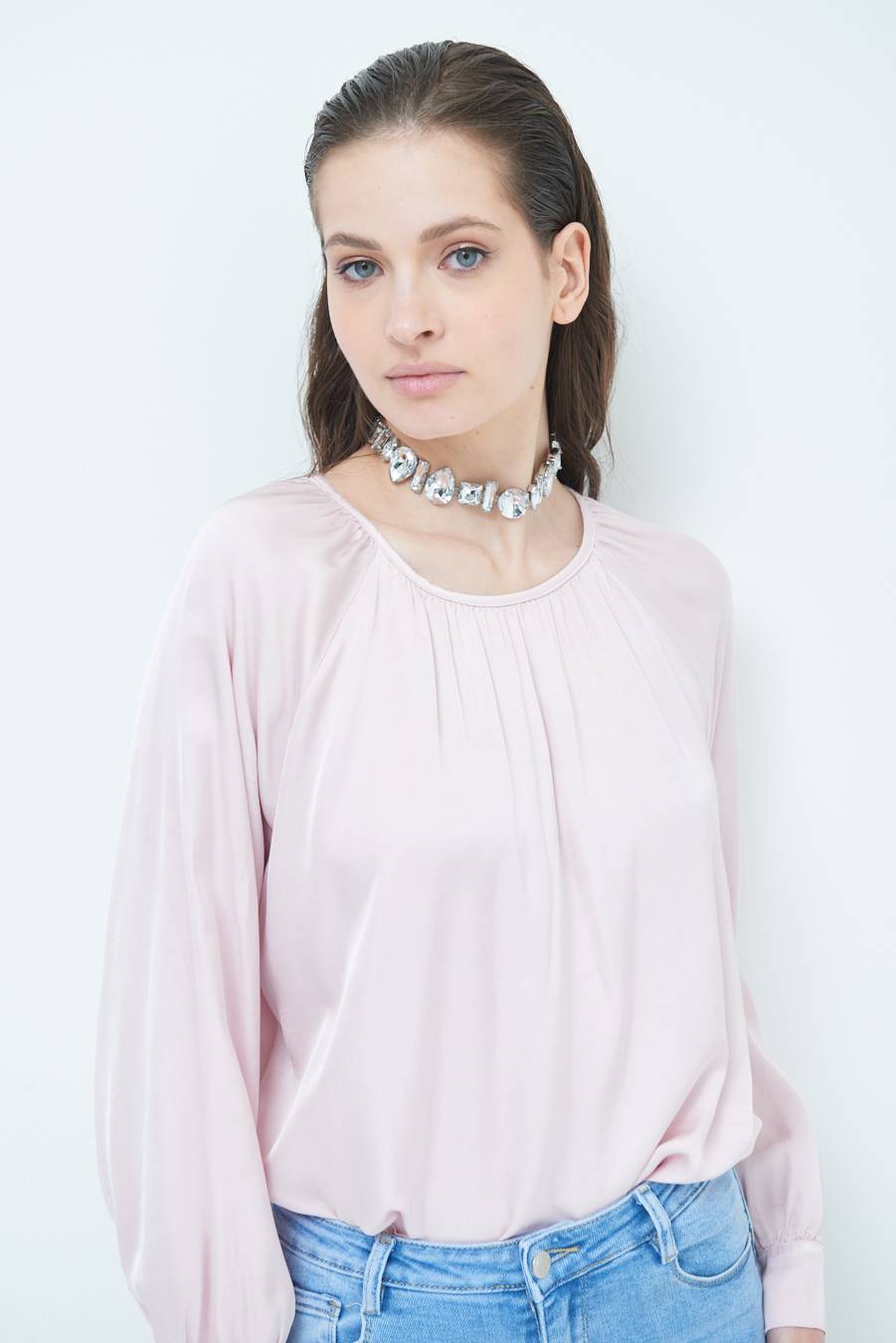 Kikisix CASACCA RASO VISCOSA INCRESPATA COLLO ROSA