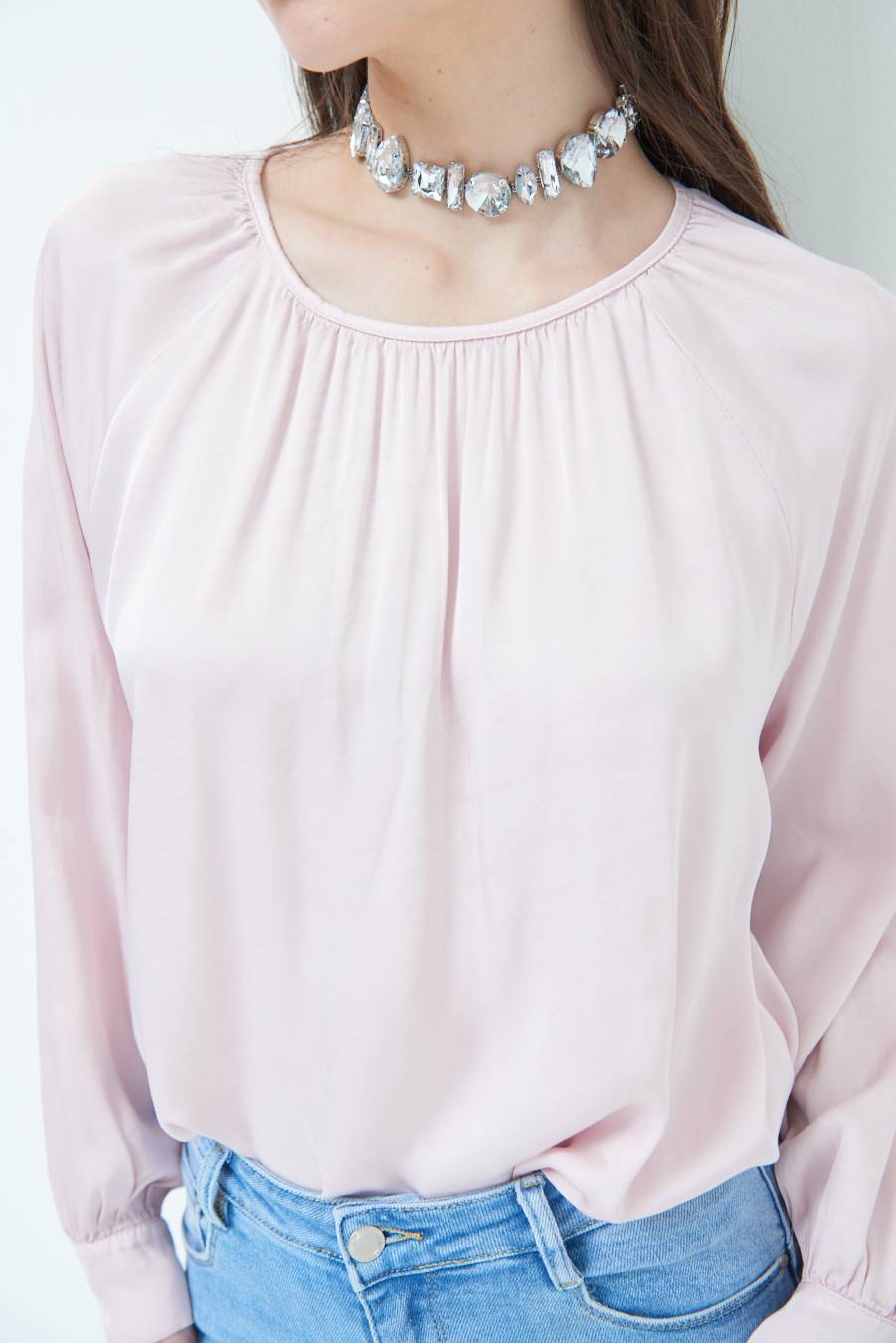 Kikisix CASACCA RASO VISCOSA INCRESPATA COLLO ROSA