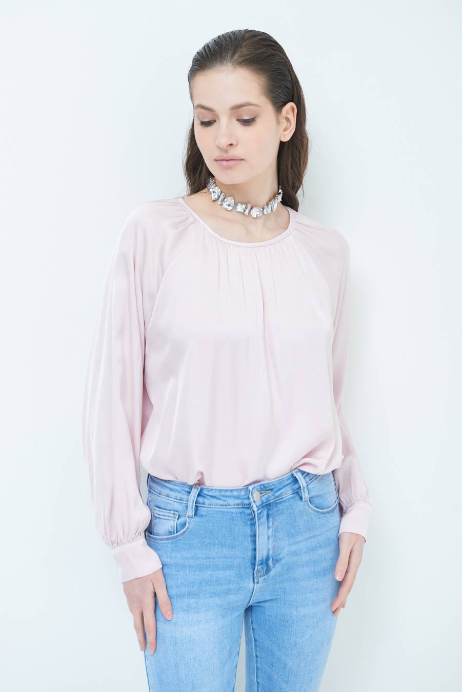 Kikisix CASACCA RASO VISCOSA INCRESPATA COLLO ROSA