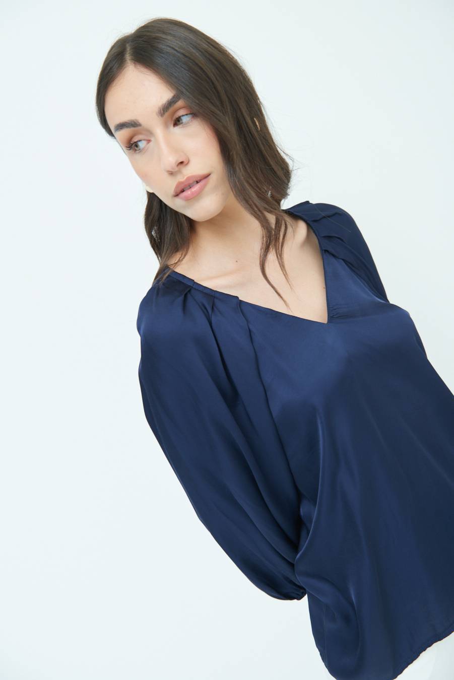 Kikisix CASACCA SCOLLO V RASO VISCOSA BLU