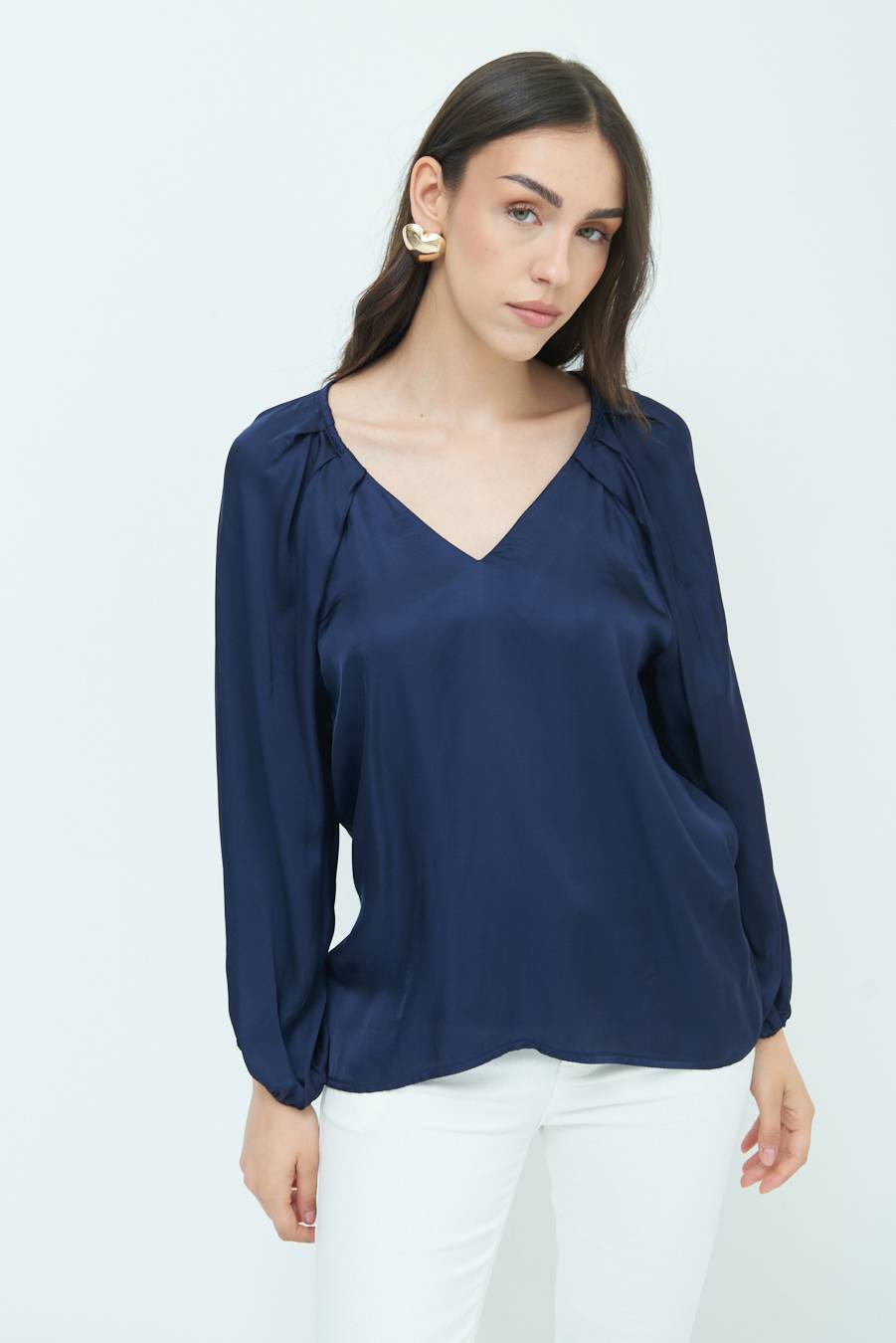 Kikisix CASACCA SCOLLO V RASO VISCOSA BLU