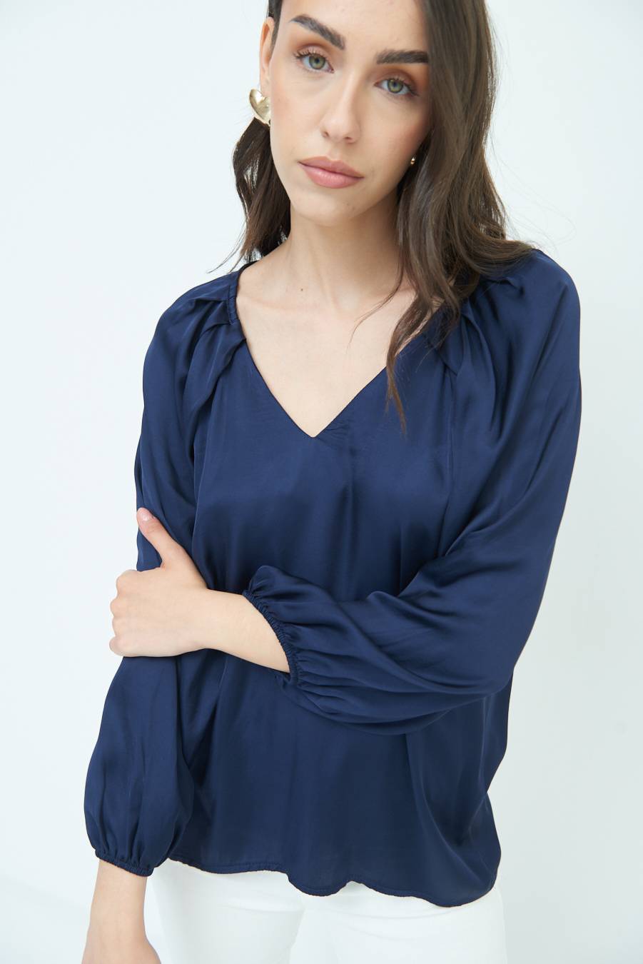 Kikisix CASACCA SCOLLO V RASO VISCOSA BLU