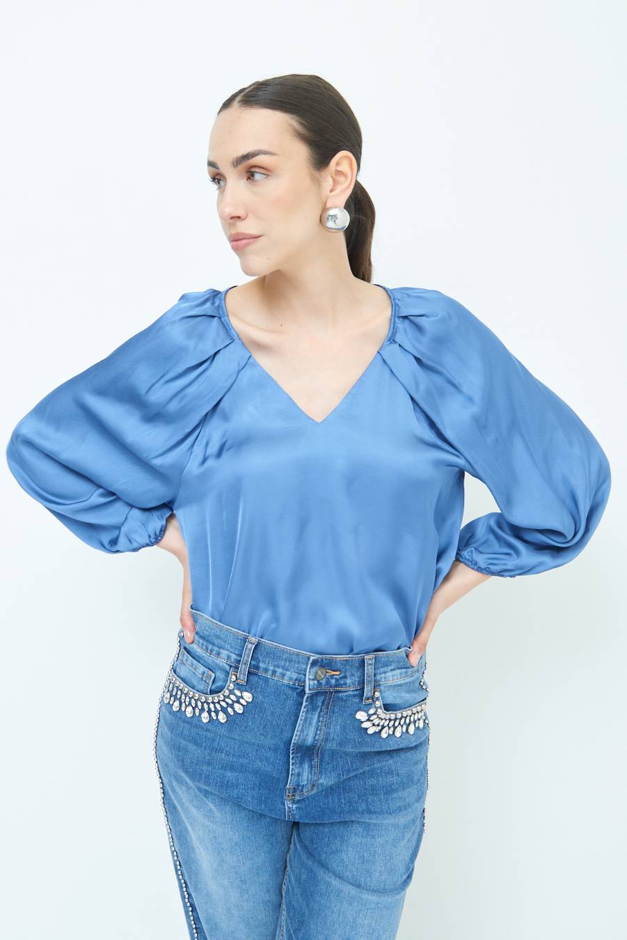 Kikisix CASACCA SCOLLO V RASO VISCOSA POLVERE