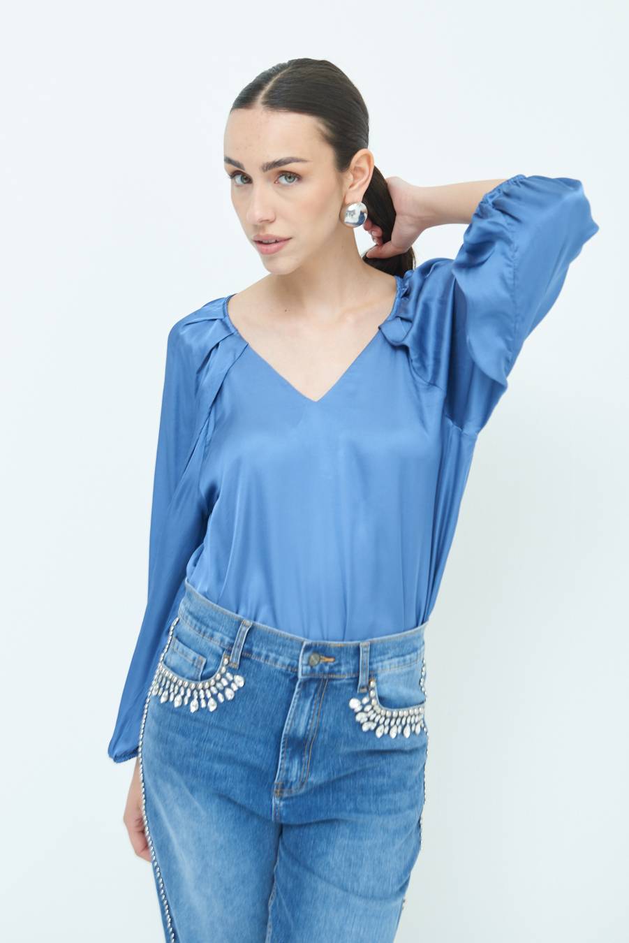 Kikisix CASACCA SCOLLO V RASO VISCOSA POLVERE