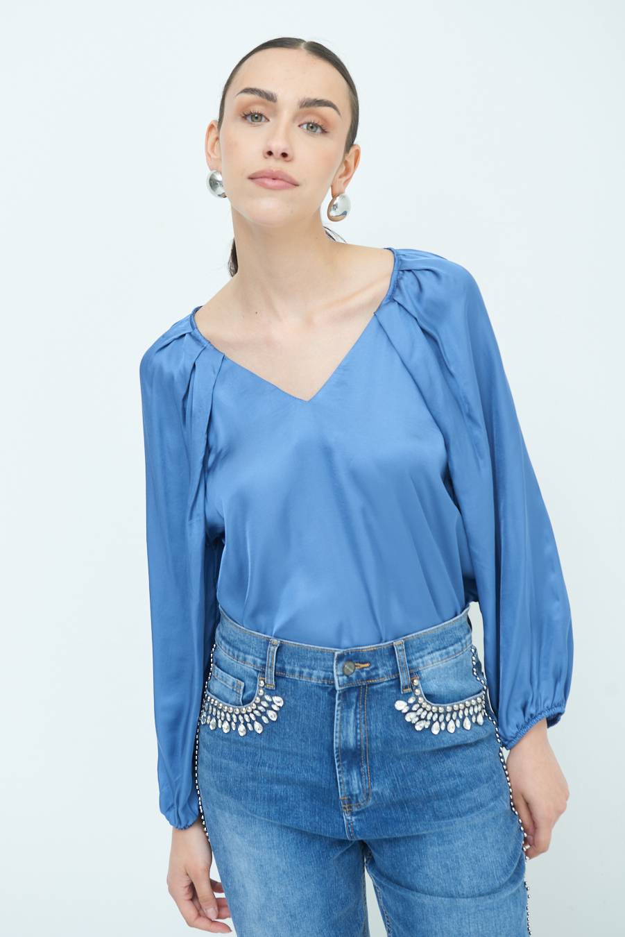 Kikisix CASACCA SCOLLO V RASO VISCOSA POLVERE