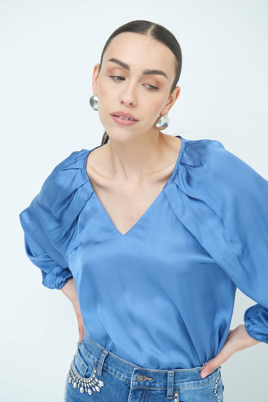 Kikisix CASACCA SCOLLO V RASO VISCOSA POLVERE