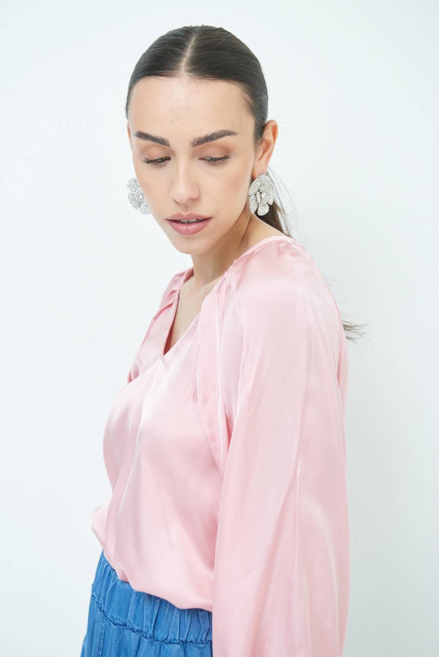 Kikisix CASACCA SCOLLO V RASO VISCOSA ROSA