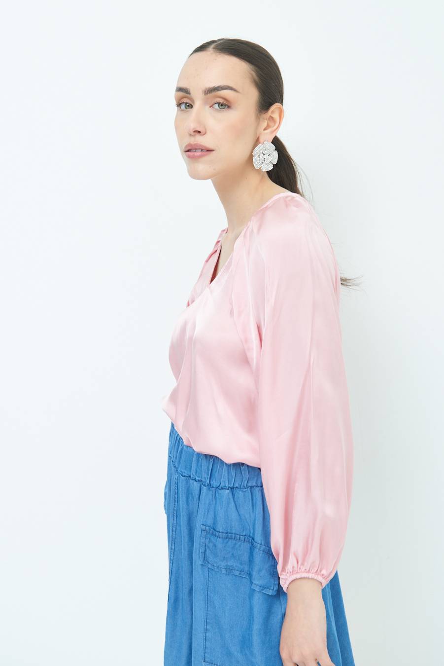 Kikisix CASACCA SCOLLO V RASO VISCOSA ROSA