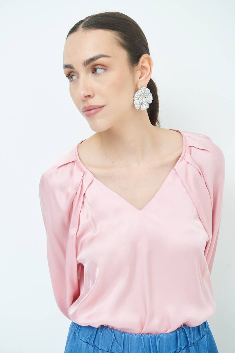 Kikisix CASACCA SCOLLO V RASO VISCOSA ROSA