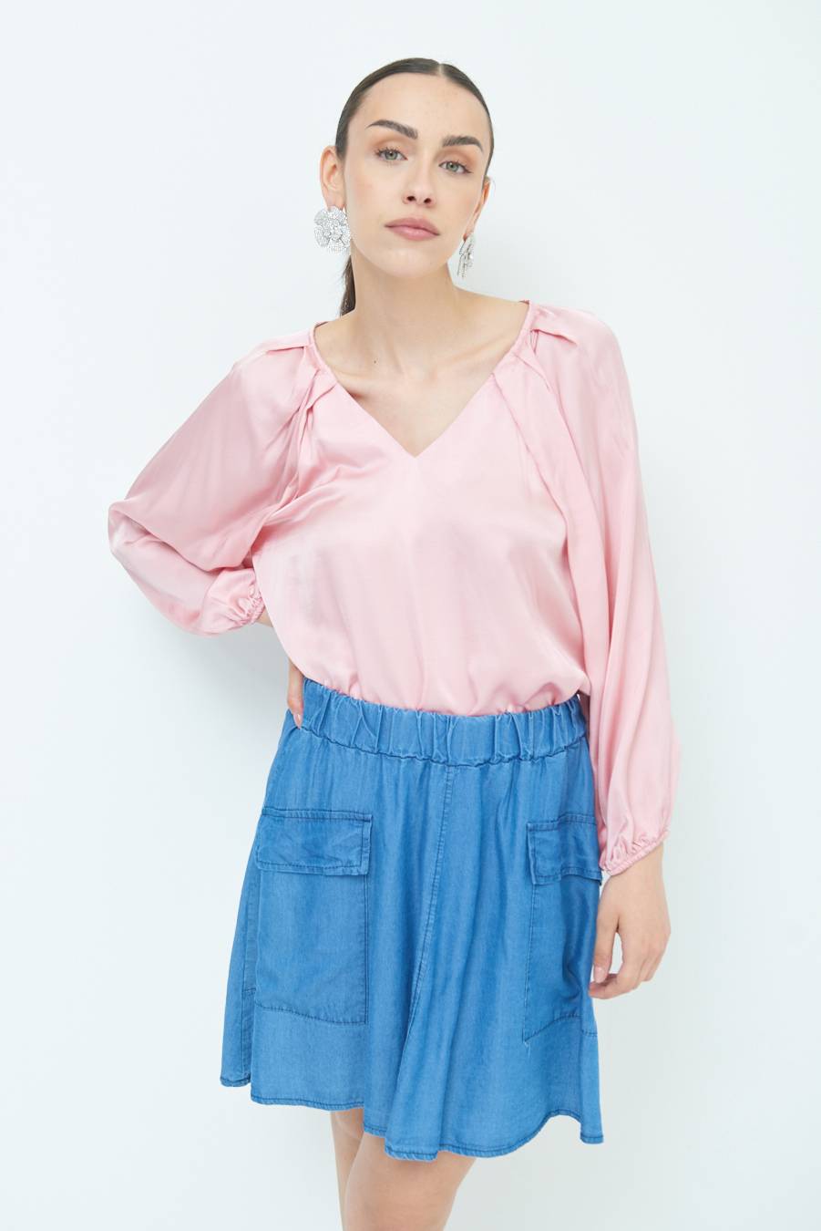 Kikisix CASACCA SCOLLO V RASO VISCOSA ROSA