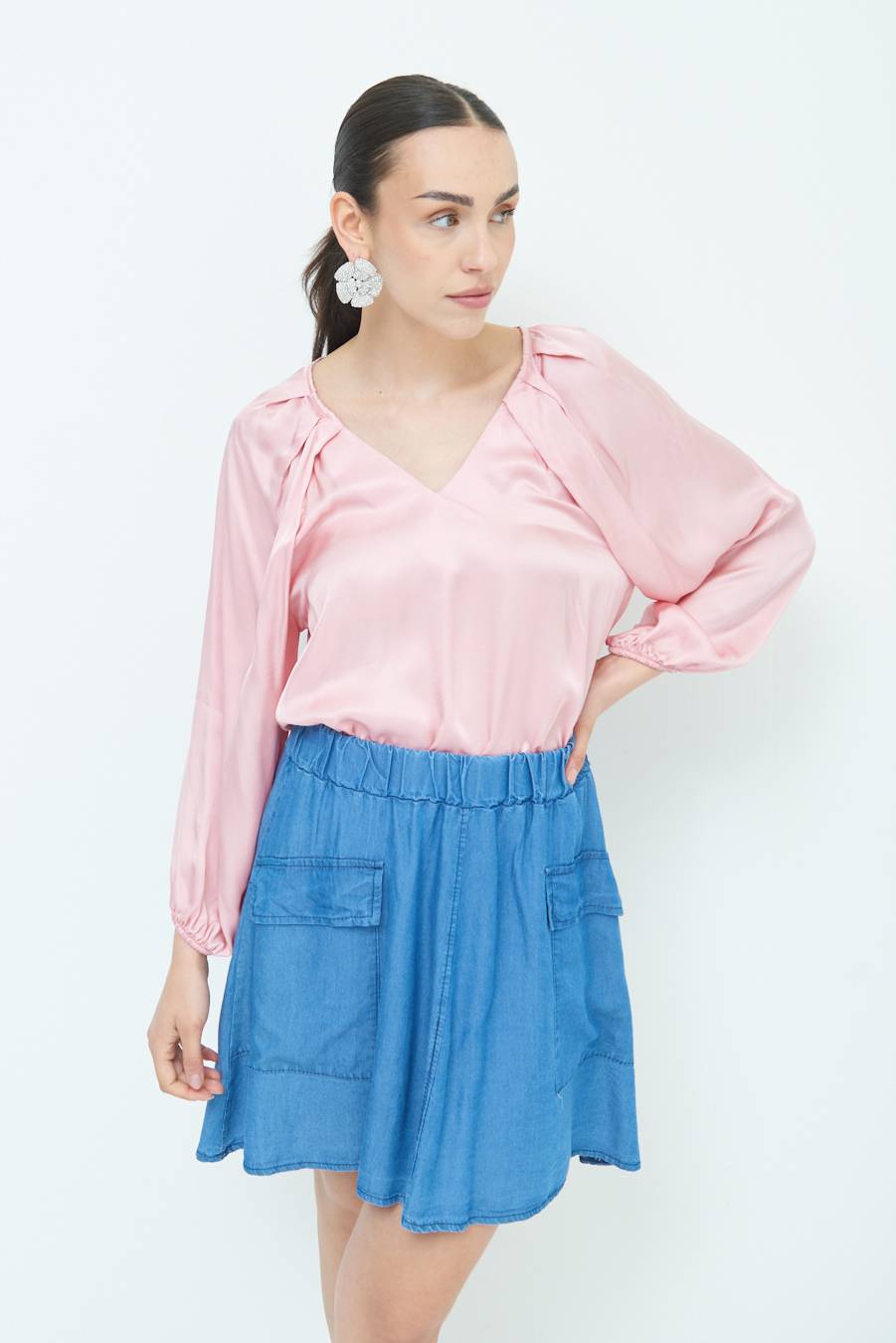 Kikisix CASACCA SCOLLO V RASO VISCOSA ROSA