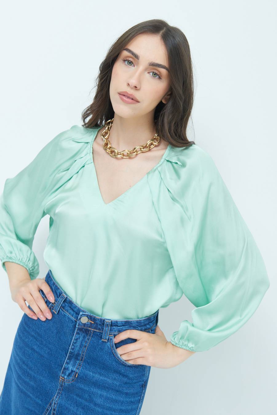 Kikisix CASACCA SCOLLO V RASO VISCOSA VERDE