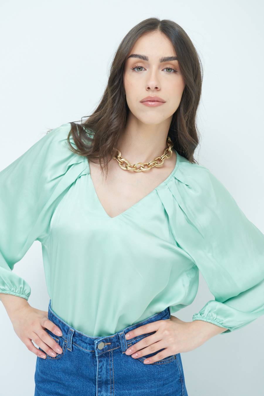 Kikisix CASACCA SCOLLO V RASO VISCOSA VERDE