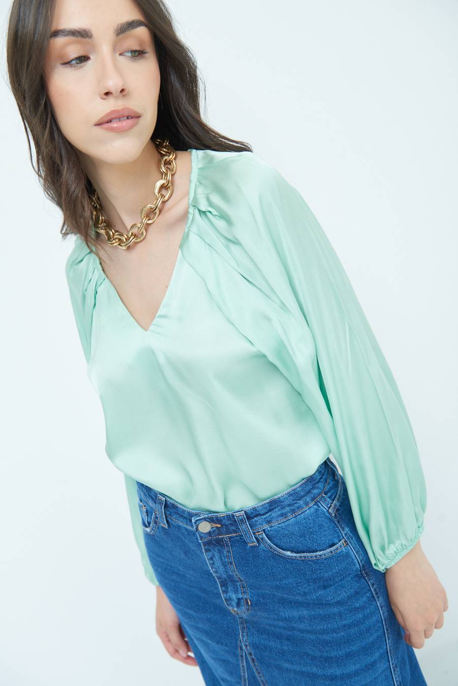 Kikisix CASACCA SCOLLO V RASO VISCOSA VERDE