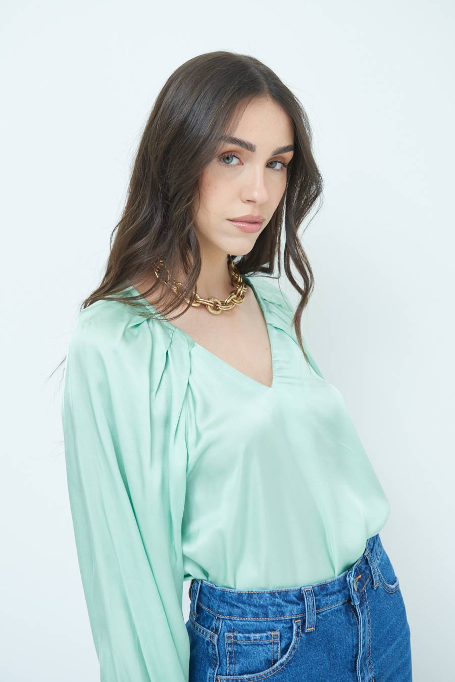 Kikisix CASACCA SCOLLO V RASO VISCOSA VERDE