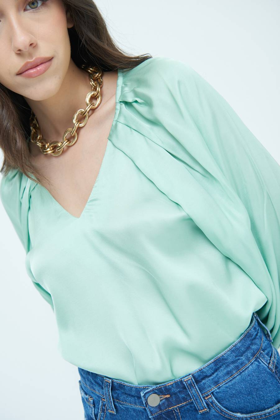 Kikisix CASACCA SCOLLO V RASO VISCOSA VERDE