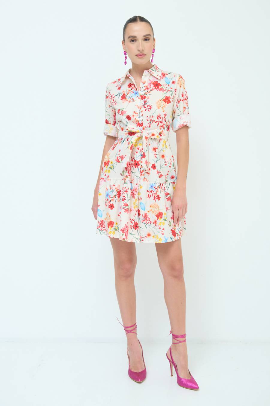 Kikisix CHEMISIER CORTO STAMPA FIORE BURRO