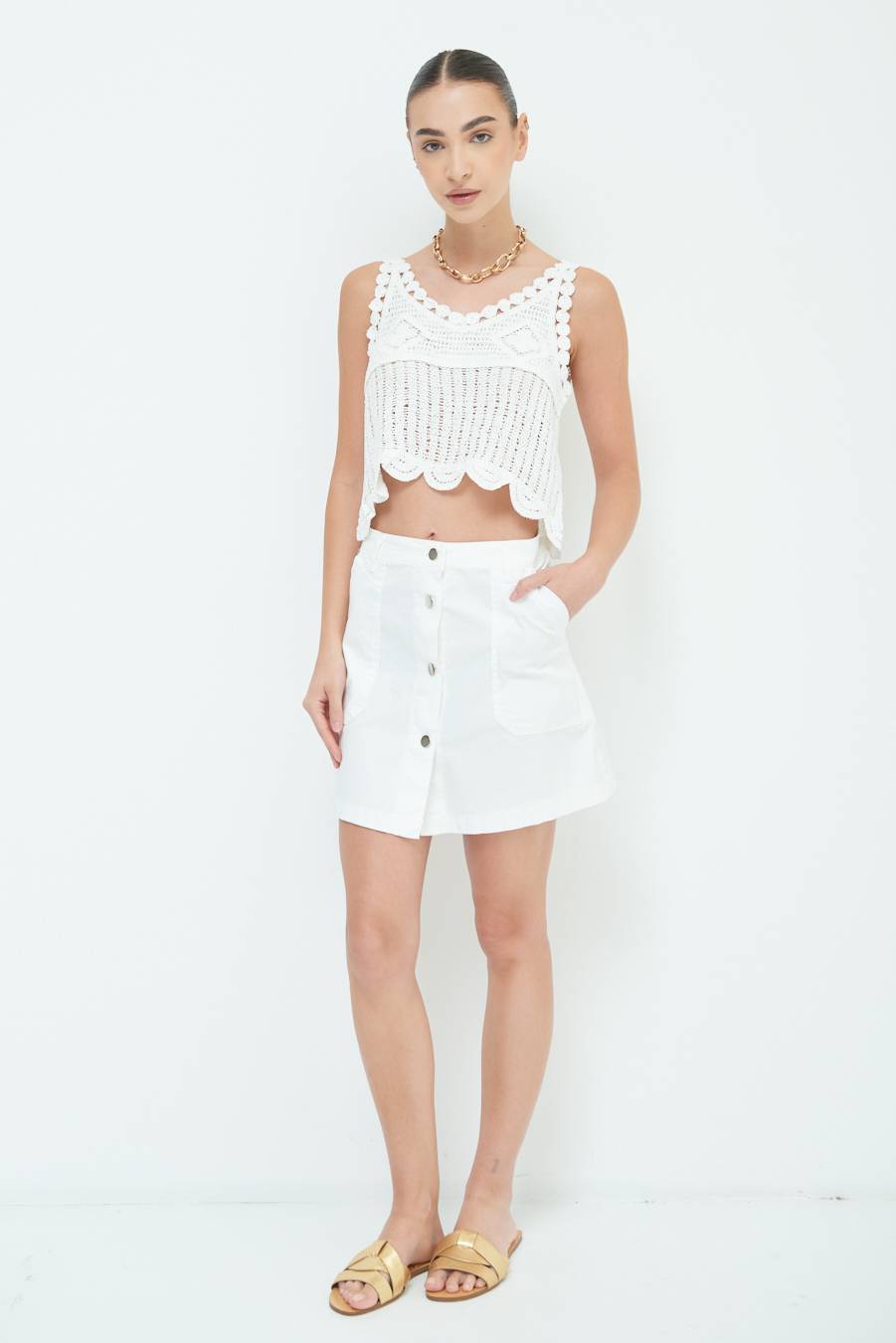 Kikisix CROP TOP MACRAME BIANCO