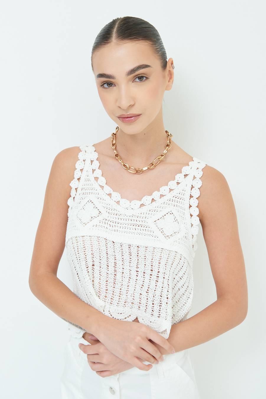 Kikisix CROP TOP MACRAME BIANCO