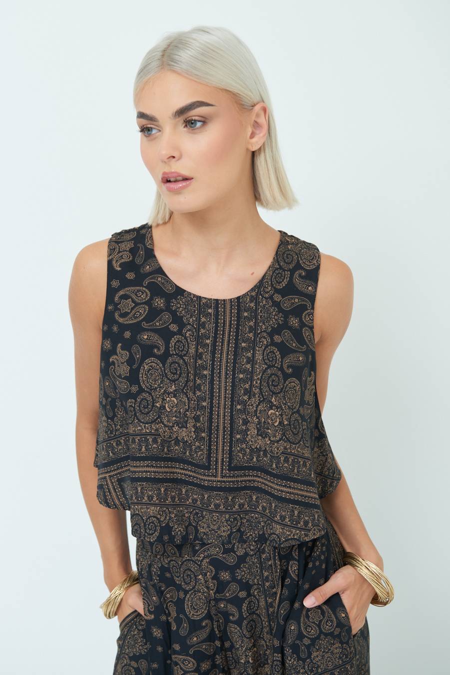 Kikisix CROP TOP STAMPA NERO