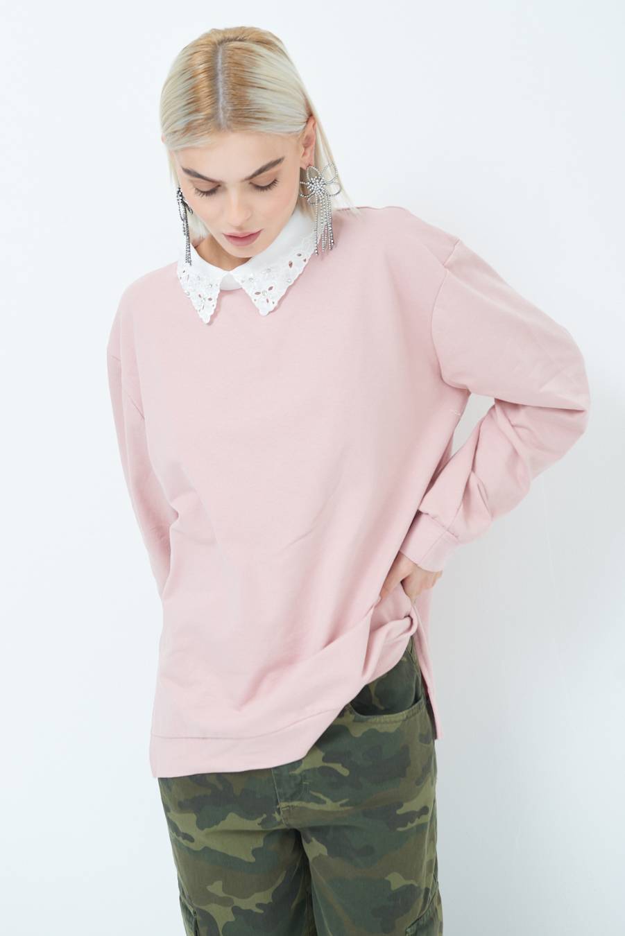 Kikisix FELPA CON COLLETTO CON STRASS CIPRIA