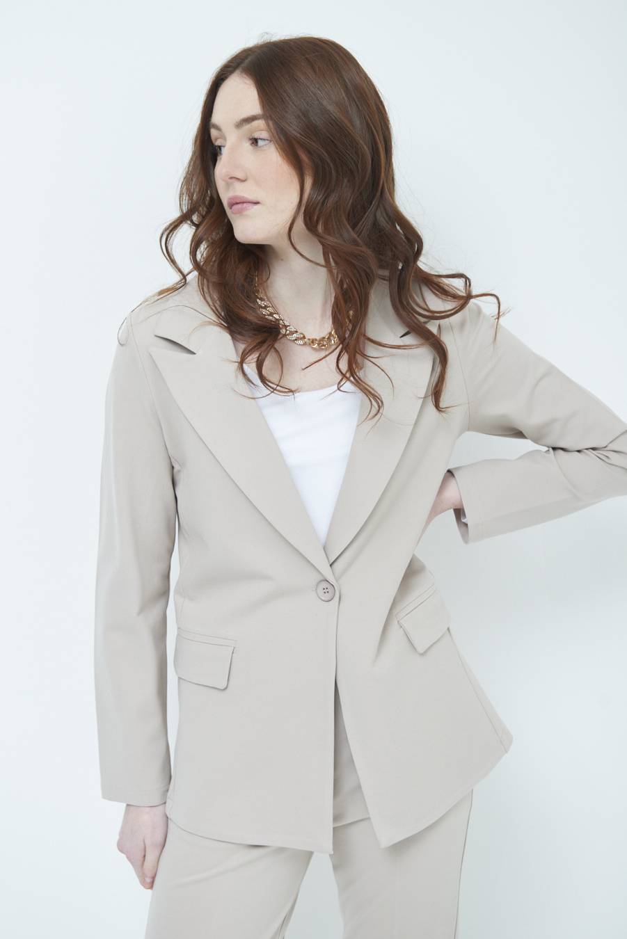 Kikisix GIACCA 1 BOTTONE BASIC BEIGE