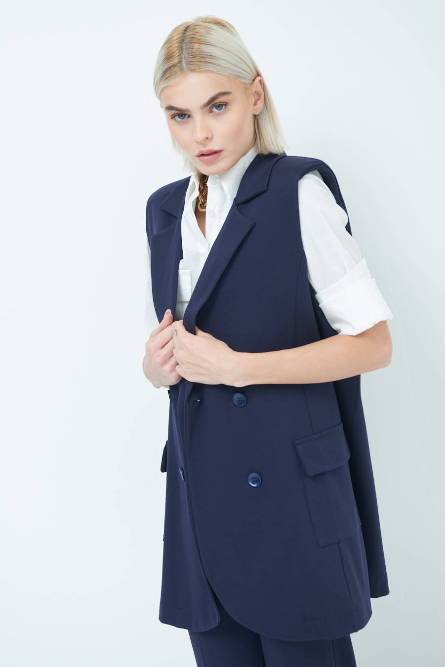 Kikisix GIACCA SMANICATA DOPPIOPETTO BLU