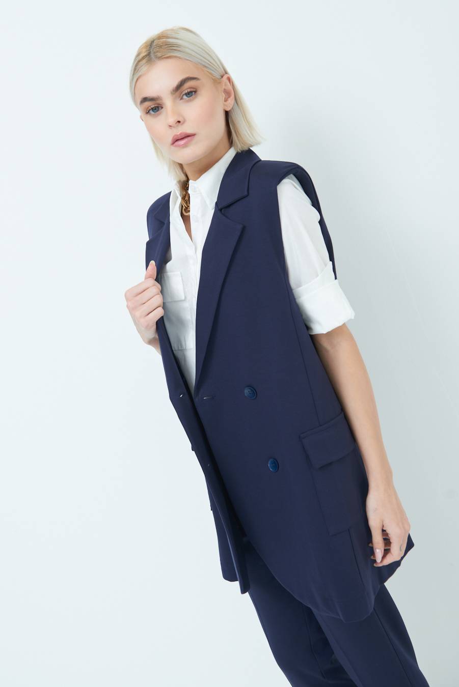 Kikisix GIACCA SMANICATA DOPPIOPETTO BLU