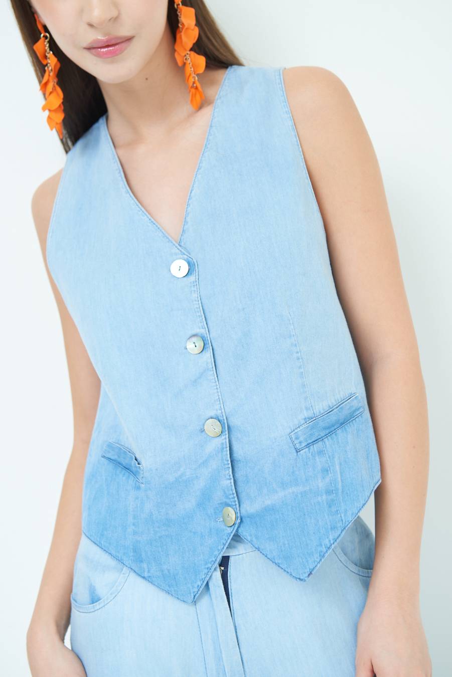 Kikisix GILET CHAMBRAY DEGRADE BLU CHIARO