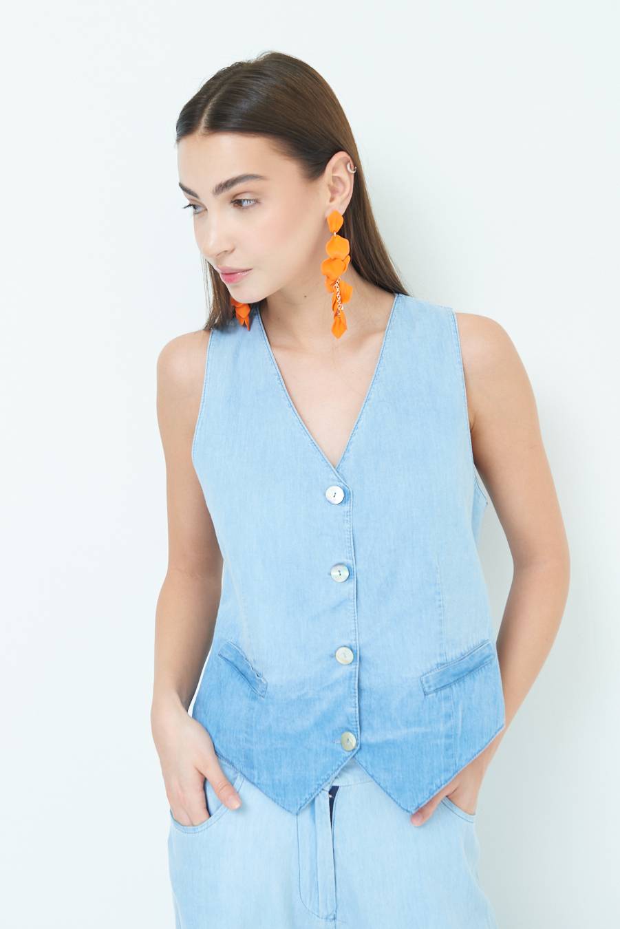 Kikisix GILET CHAMBRAY DEGRADE BLU CHIARO