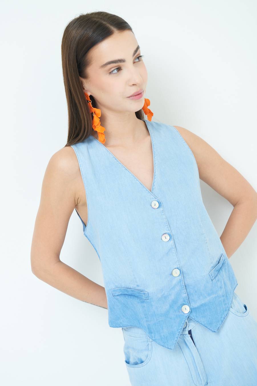 Kikisix GILET CHAMBRAY DEGRADE BLU CHIARO