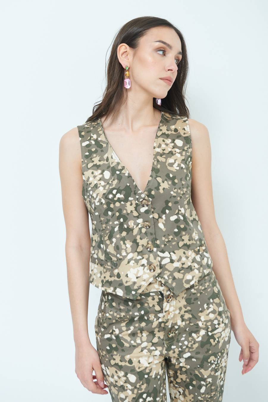 Kikisix GILET GABARDINA MIMETICO VERDE MILITARE