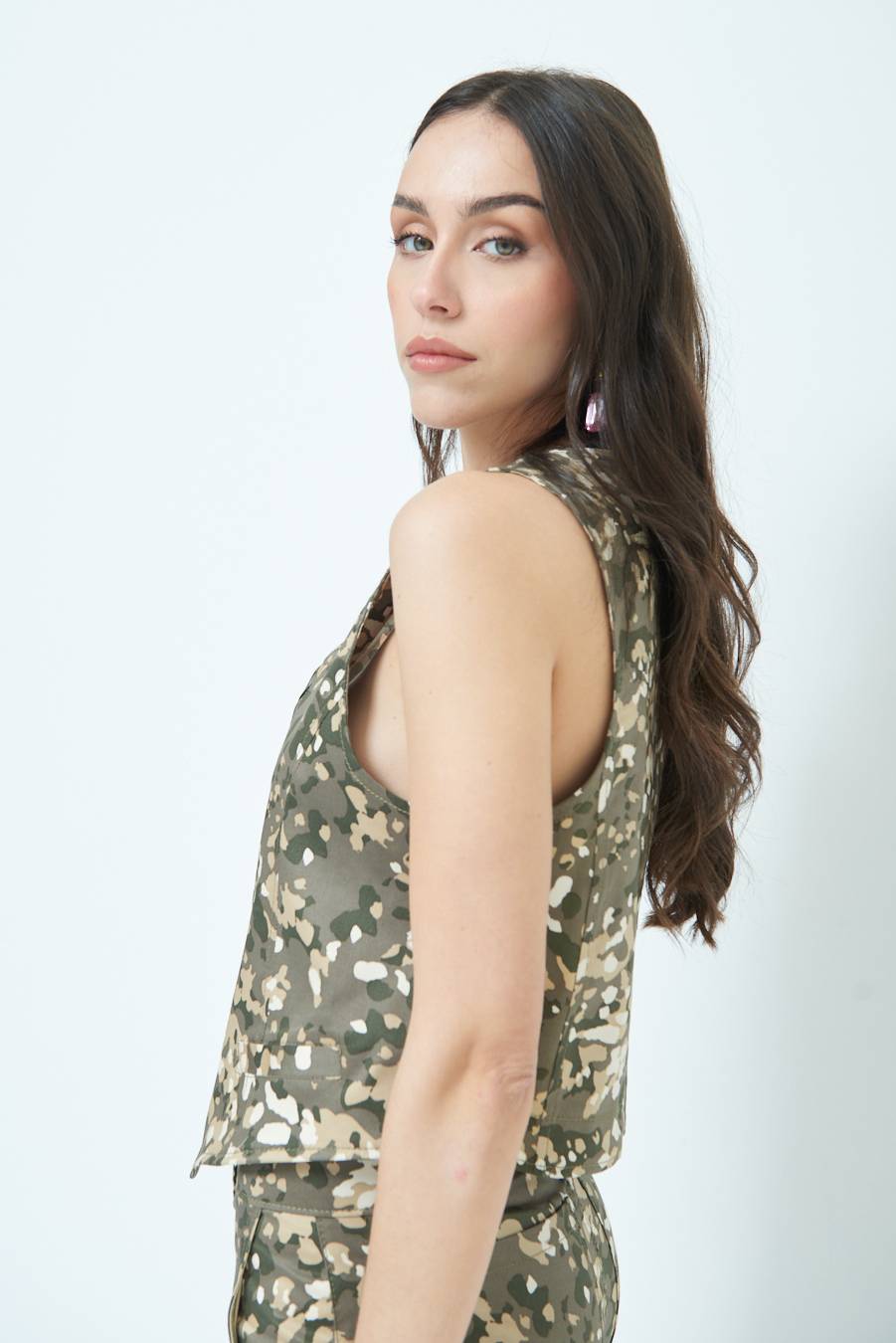 Kikisix GILET GABARDINA MIMETICO VERDE MILITARE