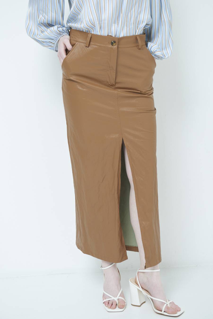 Kikisix GONNA ECOPELLE STROPICCIATA BEIGE