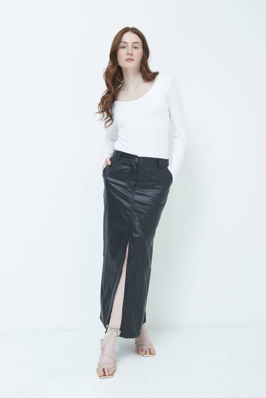 Kikisix GONNA ECOPELLE STROPICCIATA NERO