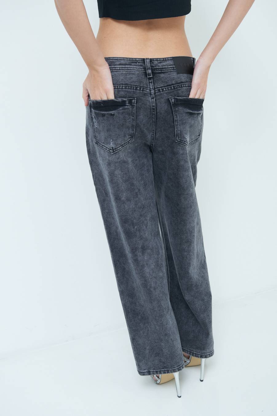 Kikisix JEANS NERO ACCESSORIO TASCA JEANS