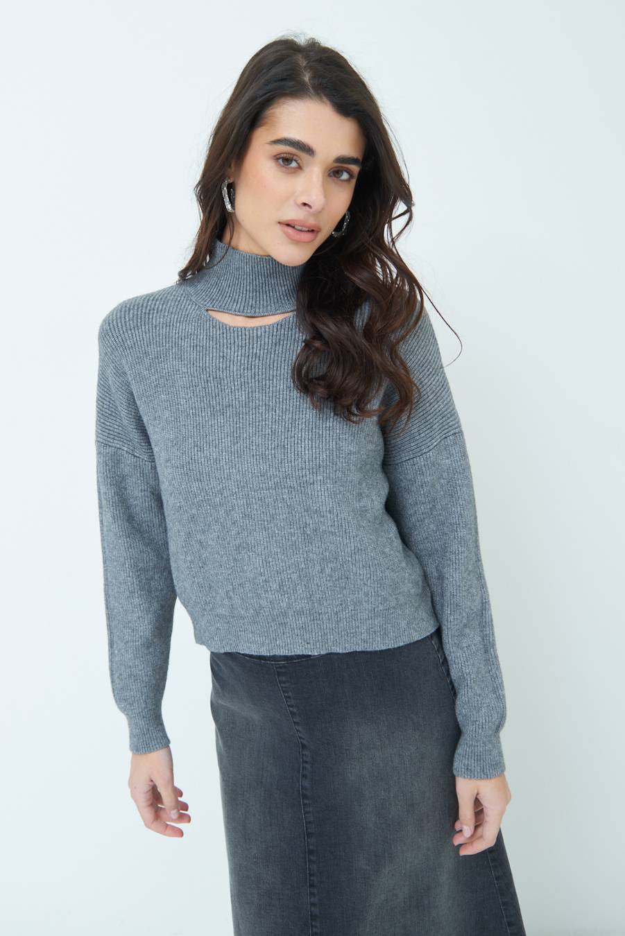 Kikisix MAGLIA COSTINA BUCO DAV. GRIGIO