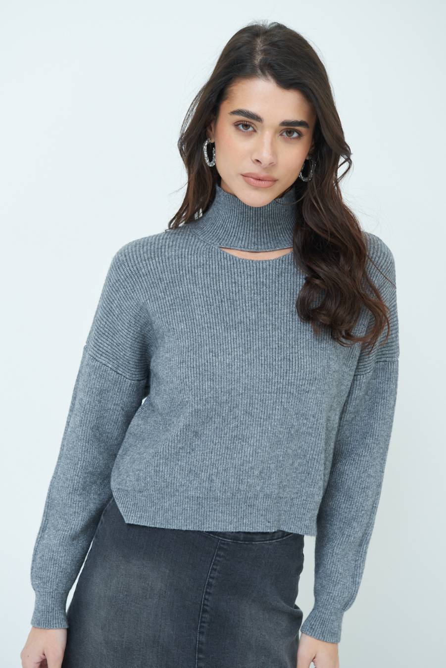 Kikisix MAGLIA COSTINA BUCO DAV. GRIGIO