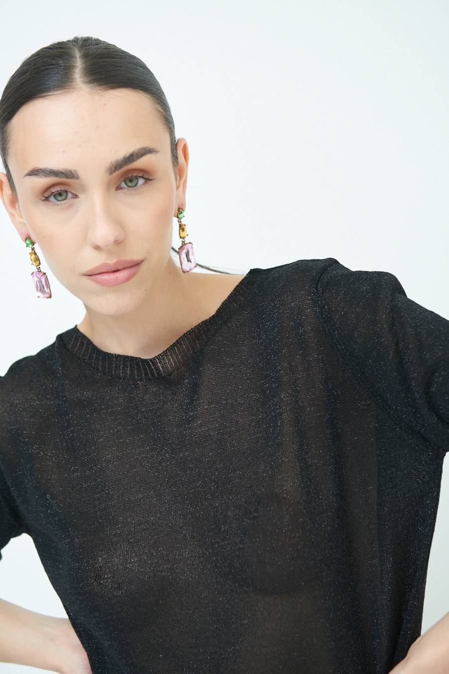 Kikisix MAGLIA LUREX PARICOLLO NERO