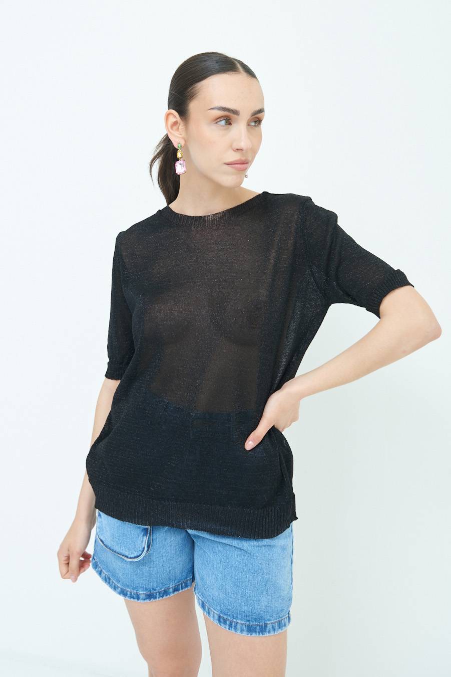 Kikisix MAGLIA LUREX PARICOLLO NERO